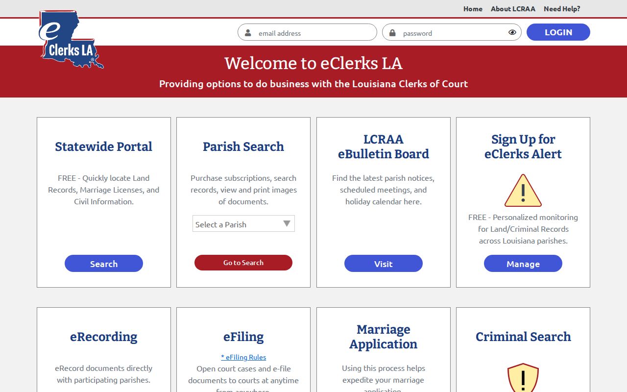 Washington Parish case lookup and eClerksLA remote records access