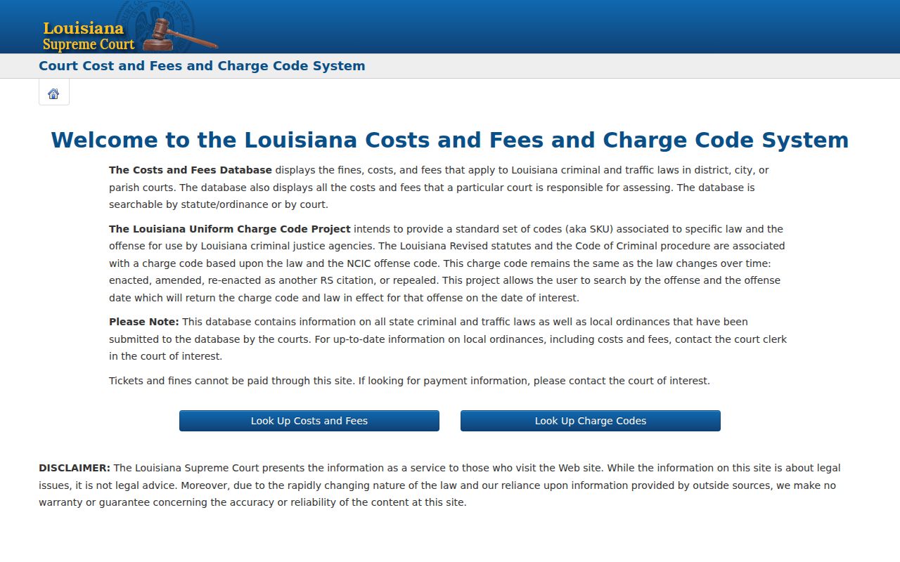 Washington Parish case lookup and Louisiana charge code search