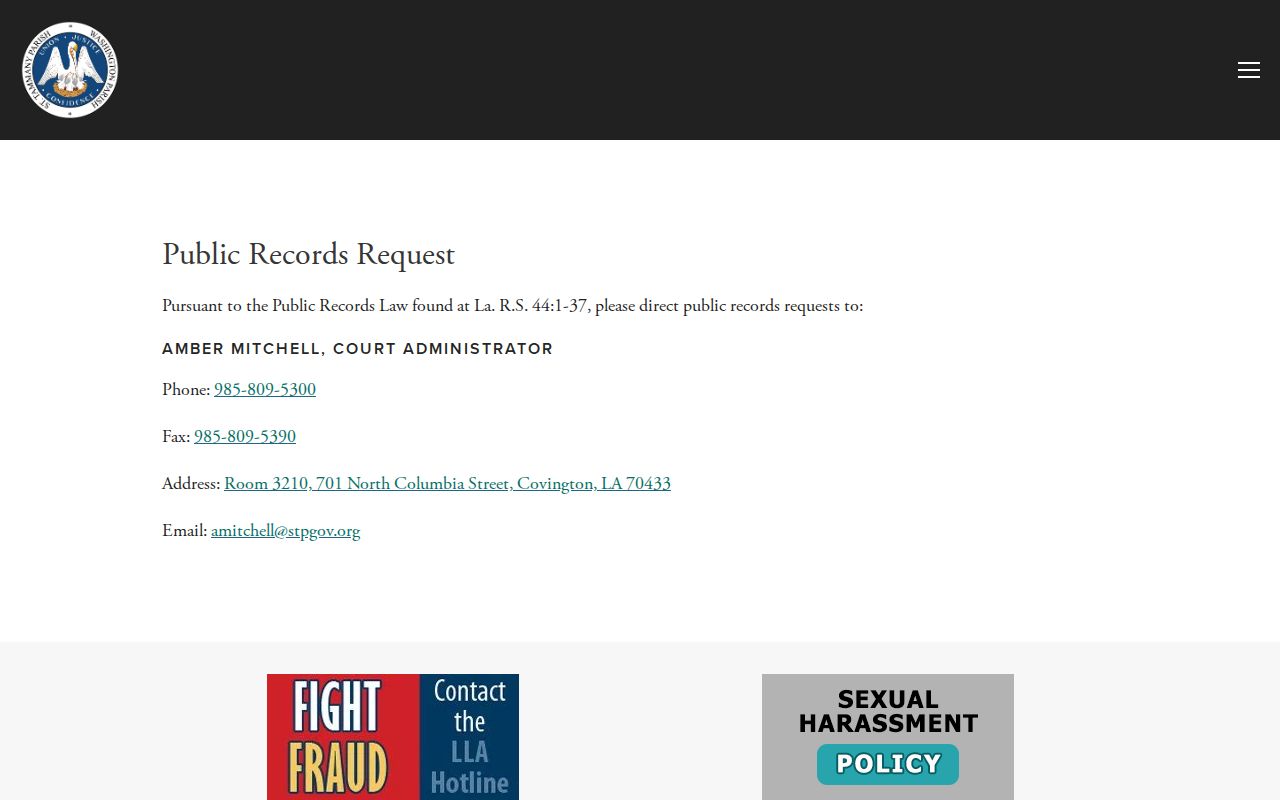 Washington Parish court records public records request route