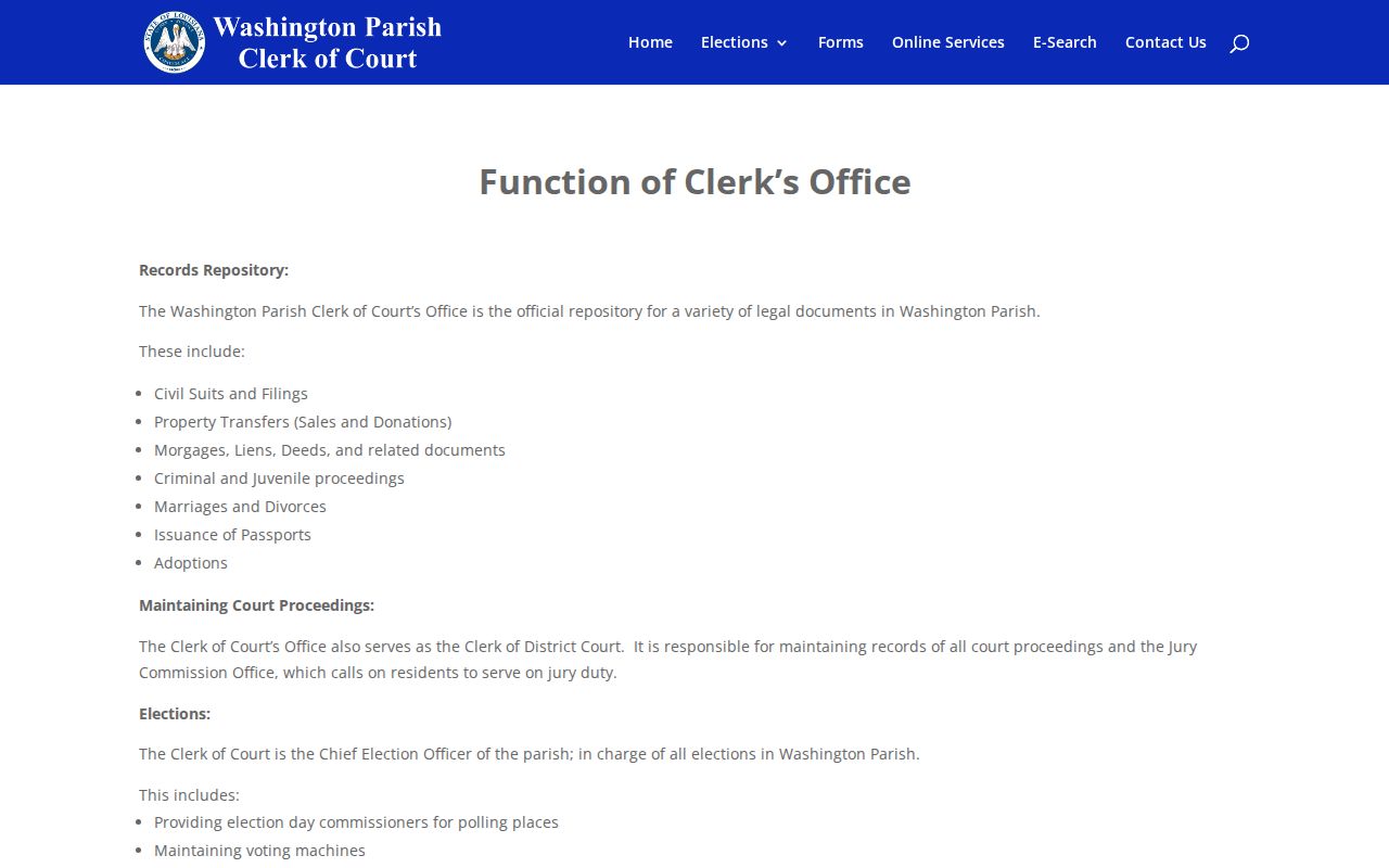 Washington Parish Clerk Criminal Department record-services information