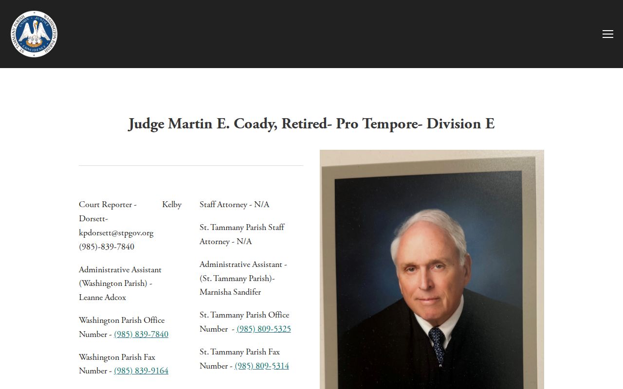 Washington Parish 22nd Judicial District Court Division E criminal court information